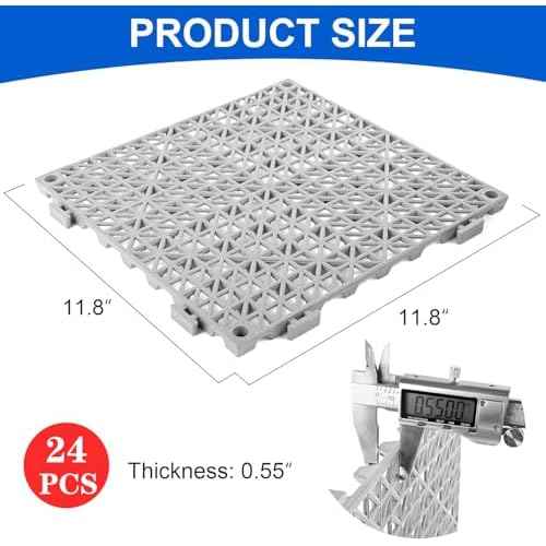 MYFAMIREA Modular Interlocking Cushion 24 Pack 11.8" x 11.8" Rubber Floor Tiles Non-Slip Splicing Drainage Mats for Deck, Pool, Outdoor Shower, Patio, Balcony, Indoor Bathroom, Kitchen, Yard (Gary)