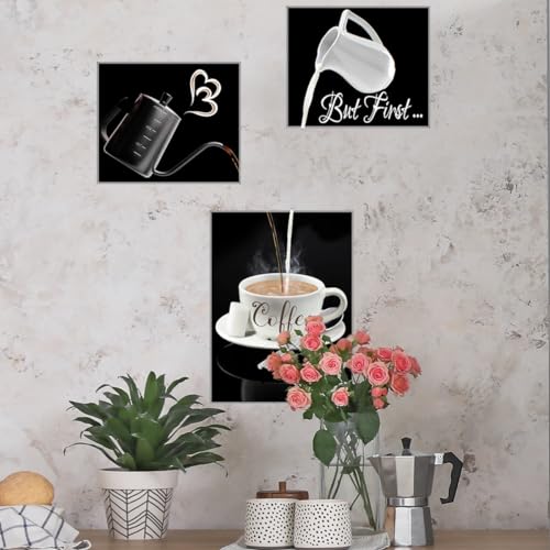 Coffee Theme Wall Decals Set, Creative Making Coffee Wall Stickers, Peel and Stick Vinyl Coffee Wall Decals, Art Decor Wallpaper for Kitchen, Home, Office, Coffee Bar, Cafe Pub, Restaurant, Set of 3