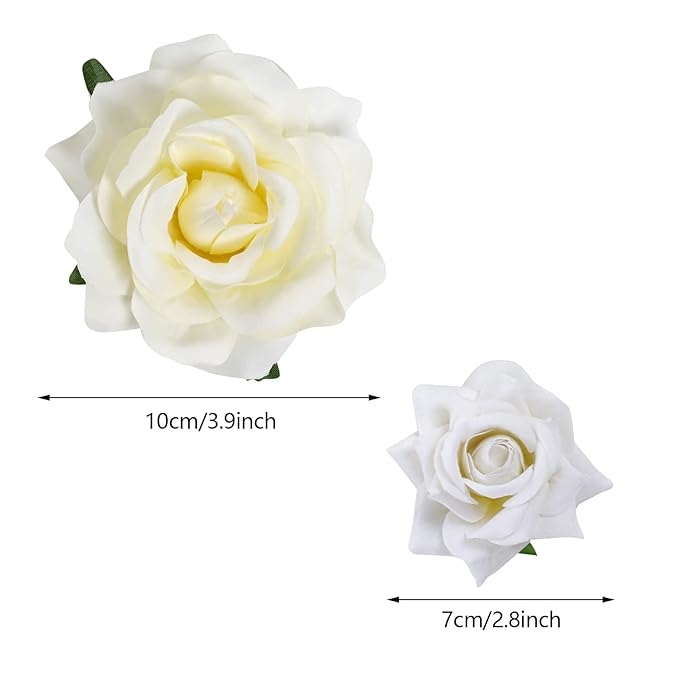 Rose Hair Clip, 4 Pcs Fabric Rose Flowers Hair Clips Mexican Hair Flowers Pin up Headpieces for Woman Girl Wedding Party Mother's Day (2 Sizes) (White)