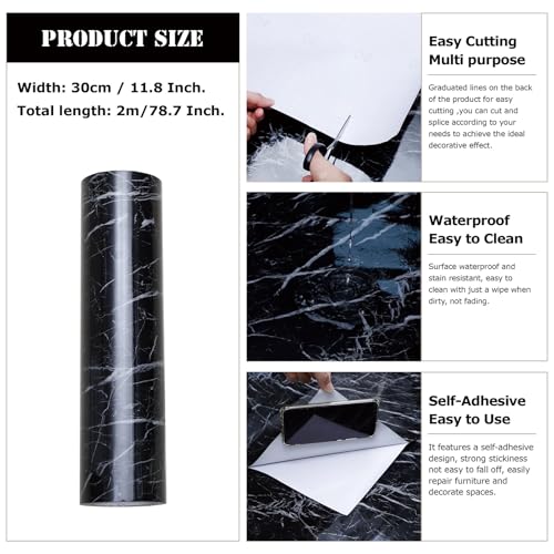 Black Marble Peel and Stick Wallpaper Black Marble Contact Paper Self-Adhesive and Removable Vinyl Wallpaper Waterproof Contact Paper for Cabinets Countertops Wall Covering 11.8"x78.7"