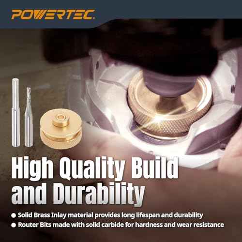 POWERTEC 71869 Router Bits Solid Brass Inlay Kit w/Butterfly Template 7 in 1 Decorative Bowtie