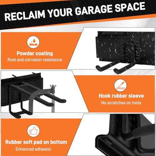 49.5" Garage Tool Organizer Wall Mount - 500lbs Heavy Duty Metal Rack with Adjustable Hooks, Anti-Rust Shed Storage for Shovels/Rakes/Brooms/Mowers, Efficient Garage & Garden Organization