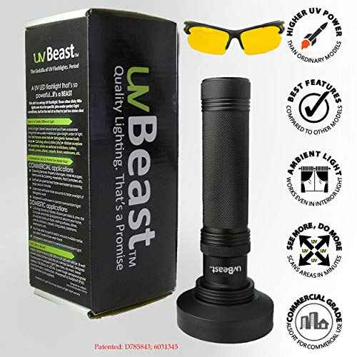uvBeast Black Light UV Flashlight ? High Power 100 LED with 30-feet Flood Effect ? Professional Grade 385nm-395nm Best for Commercial/Domestic Use Works Even in Ambient Light - USA Stock ? UK Design