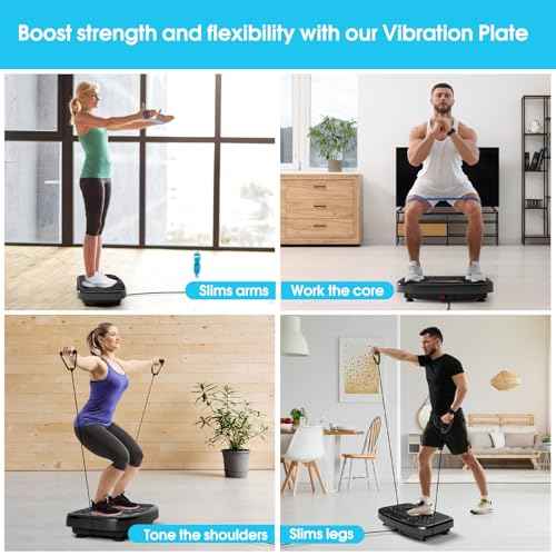 SoftGym Vibration Plate Exercise Machine for Lymphatic Drainage,Power Vibrate Stand Shake Board 450 Lbs Capacity Whole Body Workout Waver with Fitness Resistance Bands Weight Loss Gifts for Women Men
