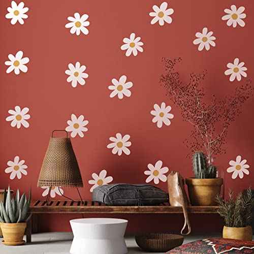 BBTO Daisy Wall Decal Flower Vinyl Wall Decals Daisy Stickers Floral Decals Peel and Stick for Nursery Art Bedroom Living Room(Simple Style,White)
