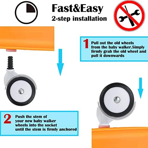 BAYWYI Baby Walker Wheels Replacement, Set of 4, Accessories, Plastic Rubber Casters, Universal Black-4, 9mm