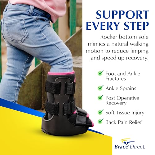 Brace Direct Kids Fracture Boot Pediatric Medical Walking Boot for Foot Injury, Sprained Ankle & Post-Surgery, Pink (Medium, US Kids 8.5K–11.5K)