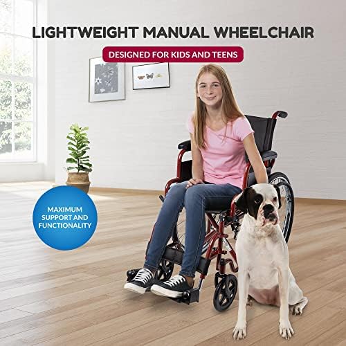 Ziggo 14” Seat Width Pediatric Wheelchair for Kids & Children, Lightweight, Manual Folding Wheelchair w/Safety Belt, Swing-Away Foot Support w/Straps, Desk Length Arm Rests