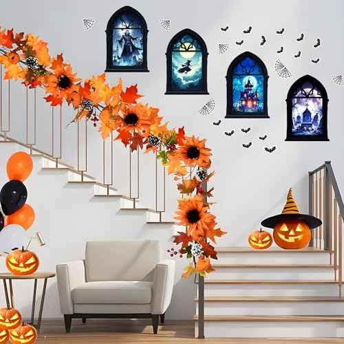 Glow in The Dark Halloween Wall Stickers, Set of 4 Halloween Window Decals, Scary Vampire Witch Castle Tombstone Window Wall Sticker, All Saints' Day Bedroom Playroom Living Room Glass Decoration