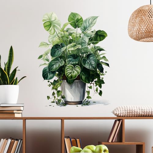Plant Wall Stickers for Living Room Green Tropical Leaves Monstera Deliciosa Wall Decal Stickers Peel and Stick Wall Art Home Decor Wall Stickers for Bedroom Bathroom Classroom