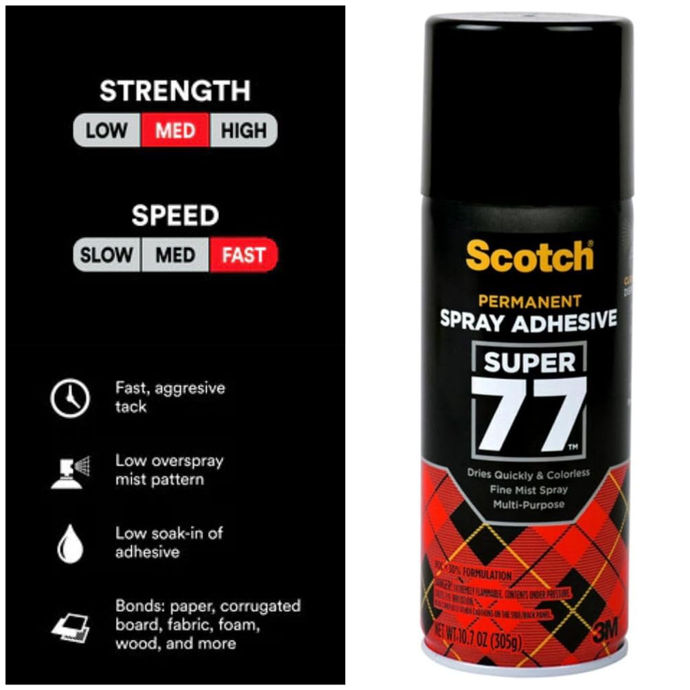 Scotch Super 77 Multipurpose Adhesive Spray, Bonds to Fabric, Cardboard, Plastic, Metal, Wood, Felt, and More, 10.7 Ounces (7716) - 4 Pack
