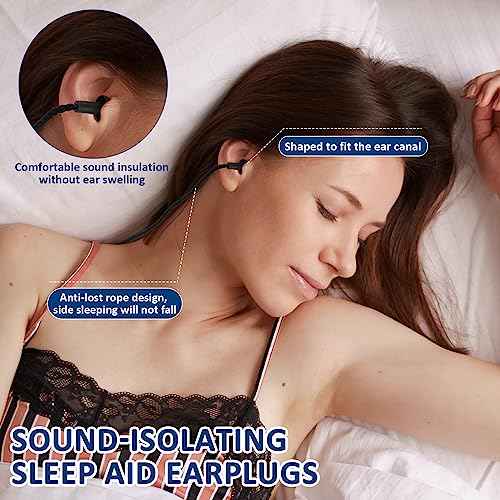 Xuhal 200 Pairs Black Corded Ear Plugs Silicone Reusable Earplugs Sound Blocking Individually Wrapped Ear Plugs Protection Hearing EarPlugs for Sleeping, Music, Shooting, Construction Work, Sports