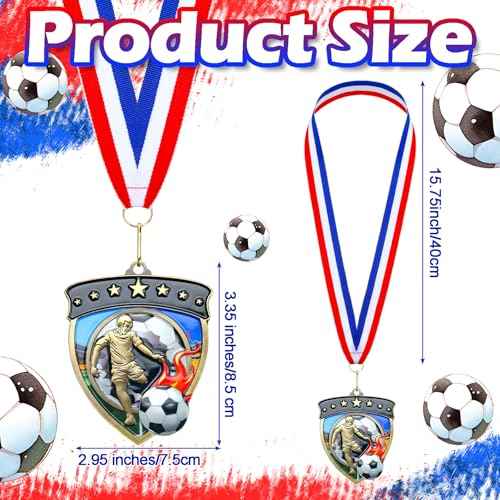 Remuuly Award Medals Bulk Soccer Football Basketball Tennis Cheer Metal Winner Award Medals 3.35'' Shield Shape with Neck Ribbons Sport Team Participation Prize Gift
