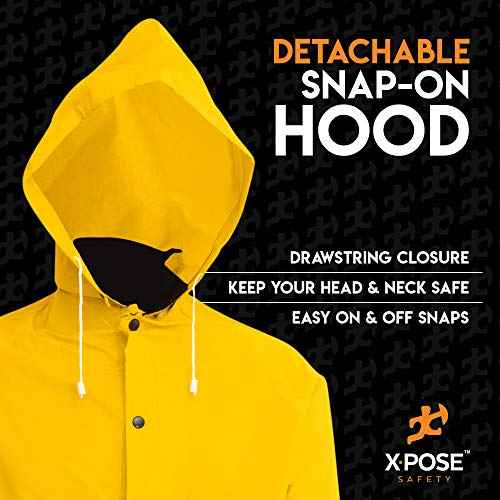 Xpose Safety Heavy Duty Yellow Rain Coat .35mm PVC 48in Raincoat Jacket with Detachable Hood, Waterproof, Fishing
