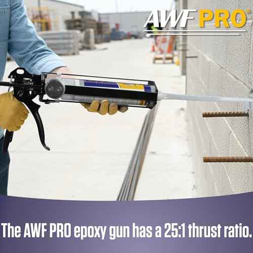 AWF PRO Dual Cartridge Epoxy Gun for 200mL, 250mL, 400 mL, 450 mL (1:1 and 2:1) Dual Component Cartridges ? 25:1 Thrust Ratio, Professional 2 Part Epoxy Gun