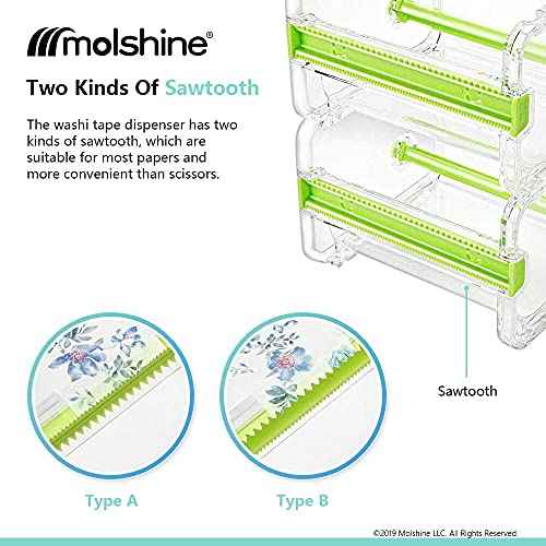 molshine 2 Pack Transparent Desktop Multi Washi Masking Tape Storage Dispenser,Tape Cutter,Tape Roll Holder (Not Include Masking Tape) (Yellow&Green)