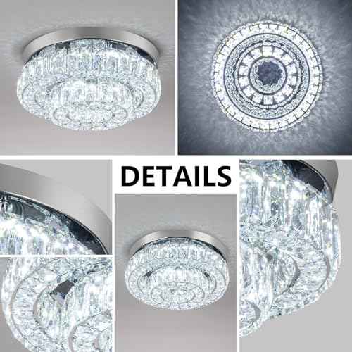 12 Inch Crystal Chandelier LED Ceiling Light 2 Tier Flush Mount Ceiling Light Fixtures Modern Chandelier Lighting for Hallway Bedroom Dining Room Kitchen (Cool White)