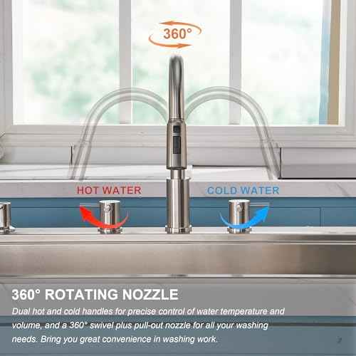 Tohlar Kitchen Faucets, Brushed Nickel Kitchen Faucet Pull Down Sprayer Stainless Steel Sink Faucets with Soap Dispenser Commercial Modern Rv Faucets, Llaves para fregaderos de cocina
