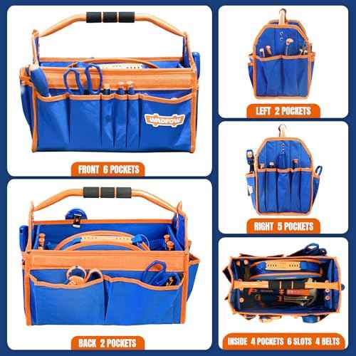 16" Tool bag, Heavy-Duty Waterproof Tool Bag, Spacious Capacity with High-Visibility Yellow&Blue Design, Wide-Opening Mouth and Durable 600D Oxford for Professional and Outdoor Applications