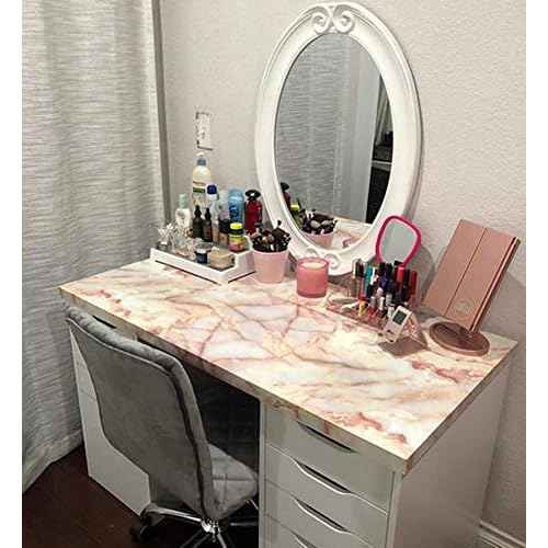 UPREDO Pink Jade Marble Paper Granite Look Effect Countertops Adhesive Paper Gloss Vinyl Film Wallpaper Self Adhesive Removable 15.8inch by 79inch