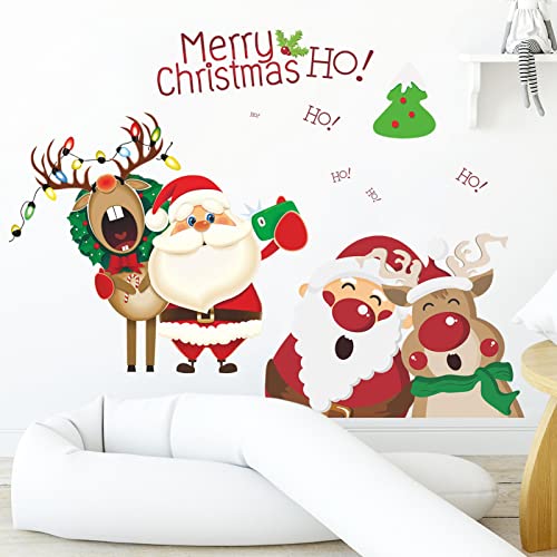 Santa Claus Wall Decals Merry Christmas Stickers Decorations, Lovely Santa Claus Reindeer Decor Posters Removable Vinyl Art Murals Xmas Party Supplies