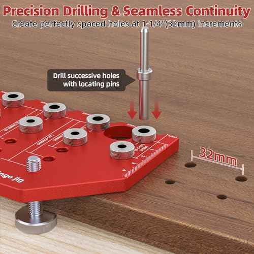 11-Hole Shelf Pin Jig and Hinge Jig 2-in-1,1/4 Inch and 5mm Shelf Pin Drilling Jig,Self-contained Clamping Function Shelf Jig and Cabinet Hardware Jig Tool Drill Guide