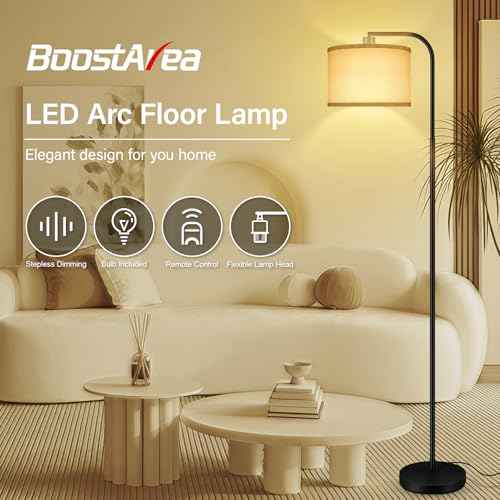 Dimmable Floor Lamp for Living Room,Arc Sofa Lamps with Remote Control,Stepless Dimmable Brightness & Colors Temperature 2700k-6500k,67 In,Tall Flexible Standing Lamp for Bedroom Study Room Office