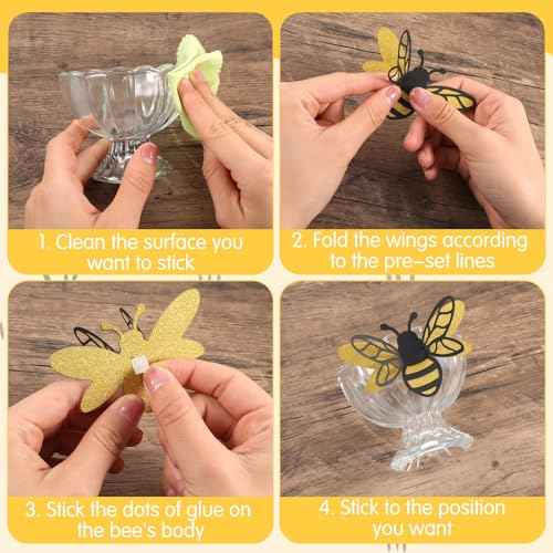 24PCS 3D Bee Stickers Removable Mural Decals Bumble Bee Stickers Honey Party Wall Decor Crafts Embellishments Cute Sticky Birthday Party Decorations