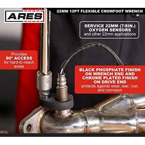 ARES 33014 ? 1/2-Inch Drive Flexible Crowfoot Wrench - 22mm (7/8-inch) 12pt Crowfoot Wrench ? 180 Degree Flex Head Offers 90-Degree Access for Hard-to-Reach Bolts ? Services Oxygen Sensors