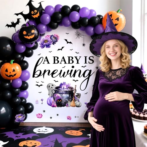 Halloween Party Decal A Baby is Brewing Baby Shower Decals for Balloon Arch Halloween Theme Party Stickers Gender Reveal Balloon Arch Decor Boy Or Girl Backdrop Decals Background Decoration