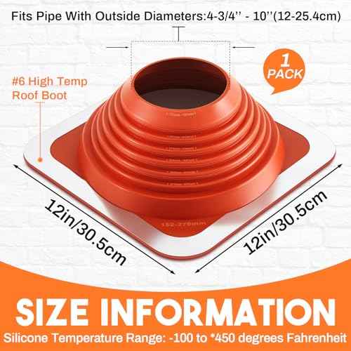 # 6 Od 4-3/4''-10' Chimney Boot Post for Metal Roof Silicone High Temp Metal Pipe Flashing Kit Roof Jacks Vent Boot for Houses Fits Pipe, Orange