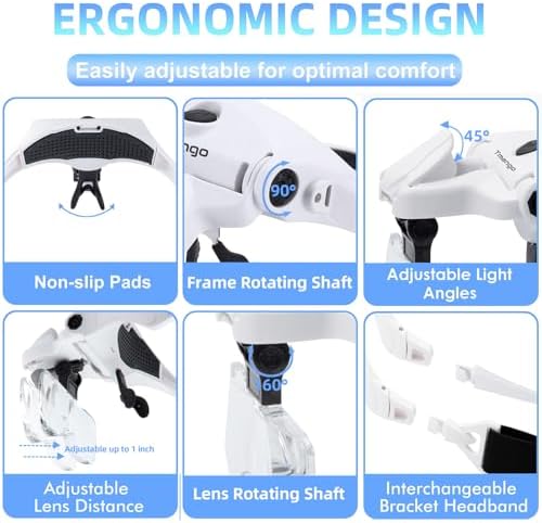 Rechargeable Lighted Headband Magnifier – Hands-Free Magnifying Tool for Jewelry, Eyelash Extensions, Watch Repair, Cross Stitch and Crafts