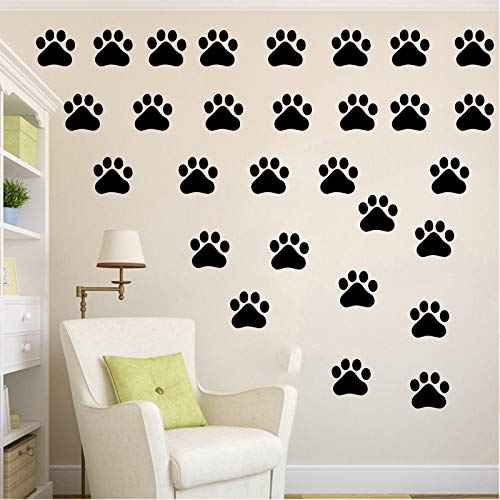 CHULAI 24 Pcs Large Dog Footprints Wall Decal Vinyl Stickers, Removable Lovely Animal Paw Print Art DIY Sticker Mural for Bedroom Playroom Living Room Office Home Window Door Decoration