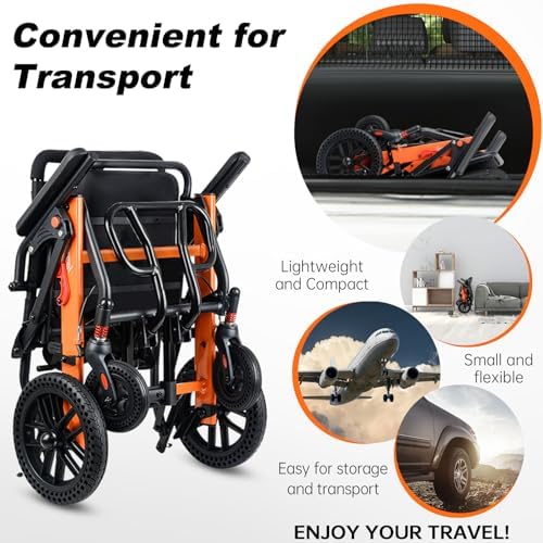 Upgraded Transport Wheelchair, Come with Telescopic Handle, Inflatable Seat Cushions, Wheelchairs for Adults, Lightweight Transport Wheelchairs, Travel Wheelchair Lightweight Foldable with 3 Bags