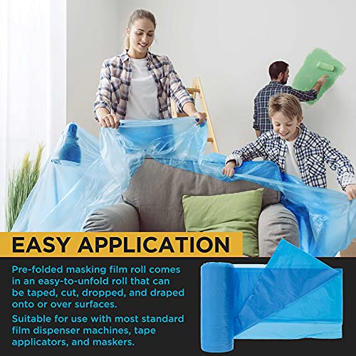 Dura-Gold 24" x 177' Pure Blue Pre-Folded Masking Film - Painters Plastic Roll (0.4 Mil) Pull Down Drop Sheet, Pre-Folded Plastic Sheeting for Painting Protection on Auto, Walls, Furniture