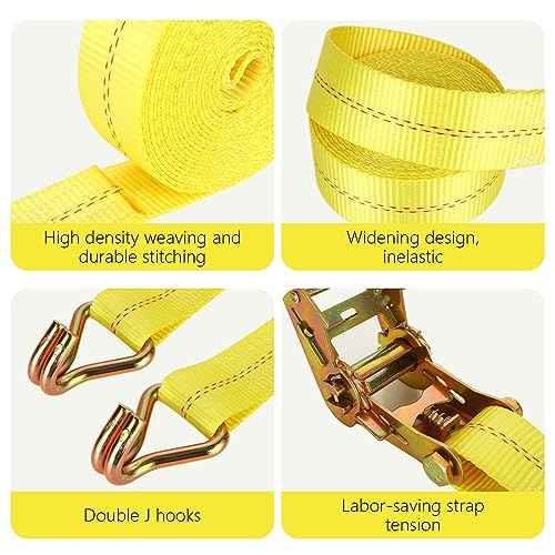 4 Pack 2 Inch Ratchet Straps Heavy Duty 27ft Tie Down Straps Ratchet with Double J Hook, 10000 LBS Break Strength, Cargo Ratchet Strap for Moving, Truck, Trailers, Motorcycles, Kayaks, Car Roof