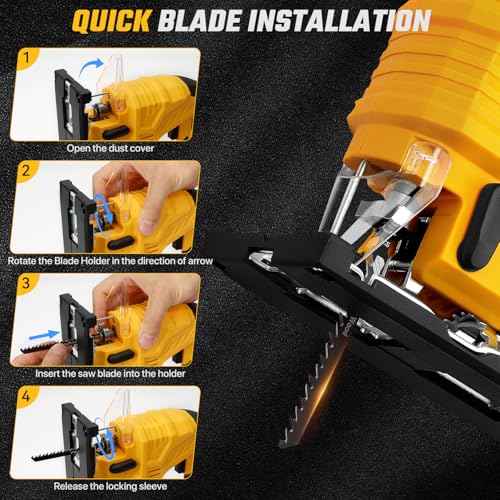 Jig Saw with Dw 20v Battery,Cordless Jigsaw with 7 Speed Variable ??Up to 3200RPM, LED Light, 45¡Æ Bevel Cuts,3 Orbital Settings for Straight/Curve/Bevel/Circle Cutting(Battery Not Included)
