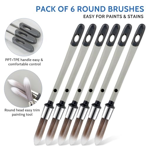 6 Pcs Paint Brushes for Painting Walls 0.37 Inch Small Paint Brush, Trim Paint Brushes Edge Painting Tool for Baseboards Furniture House Wall Corners Detail Paint Edger Brush and Touch Up Painting