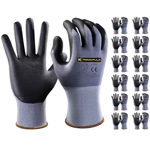 Tarantula Safety Work Gloves for General Purpose Nitrile Coated 12 pairs, Seamless Knit Breathable Nylon Glove with Black Micro-Foam Nitrile, Medium
