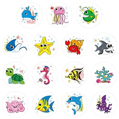 Zonon 800 Pcs Round Sea Animal Stickers, 15 Vibrant Designs Ocean Animal Stickers Roll 1.5 Inch Cartoon Sea Life Labels Adorable Decoration for Kids Ocean Party Favors Motivational Teacher Prize
