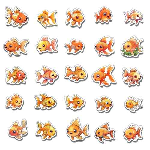 Pack 50 Pcs Cute Ocean Animal Goldfish Stickers for Water Bottles Waterproof Laptop Luggage Computer Scrapbooking Teen Adults Girls Boys Aesthetic Sticker Packs Small Vinyl Decals