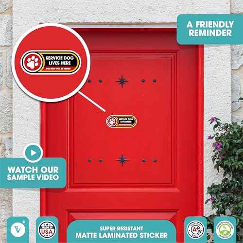 Service Dog Lives Here Small Sticker | Service Dog May not be Vested Safety Sign | 1 Pack Self Adhesive Waterproof Decal | Matte Laminated Vinyl 2in x 5in