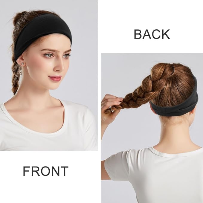 YONUF Fashion Headbands For Women Wide Headband Yoga Workout Head Bands Hair Accessories Black Band 6 Pack