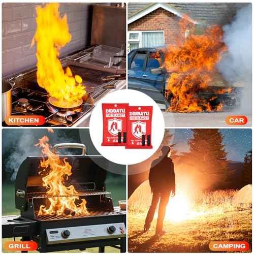 DIBBATU Fire Blanket for Home and Kitchen, Fire Blankets Emergency for Home, Emergency Fire Blankets Retardant for House, Fireproof Blanket, Survival FireBlanket for Kitchen,Fireplace, Grill, BBQ