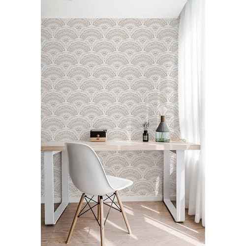 Heroad Peel and Stick Wallpaper White and Orange Brown Contact Paper Geometric Removable Wall Paper for Nursery Room Bedroom Bathroom Cabinets Vinyl Roll Self-Adhesive Waterproof 16.1" x 118"