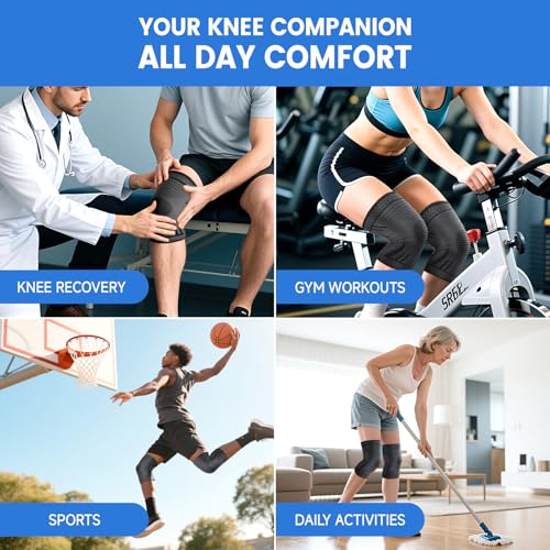 Compression Knee Brace for Women Men 2 Pack Compression Knee Sleeve Knee Brace for Knee Pain Arthritis Meniscus Tear Knee Support for Running Workout Wrestling Weightlifting Sport Athletics Black M