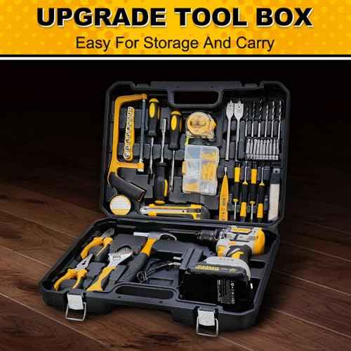 119 Pcs Cordless Drill Tool Kit Set; 20V Brushless Power Drill with 2.0Ah Battery, 10mm 3/8" Keyless Chuck, 60N.M & 21+1 Torque Setting Power Tool Set for DIY Garden House Office Repai