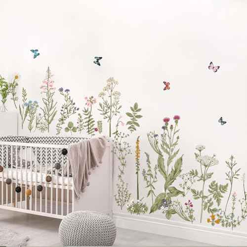 Large Flower Wall Stickers, BWCXXZH Removable DIY Romantic Flowers Wall Decals Murals Peel and Stick Wall Art Stickers Home Decor for Girls Bedroom Nursery Rooms Living Room
