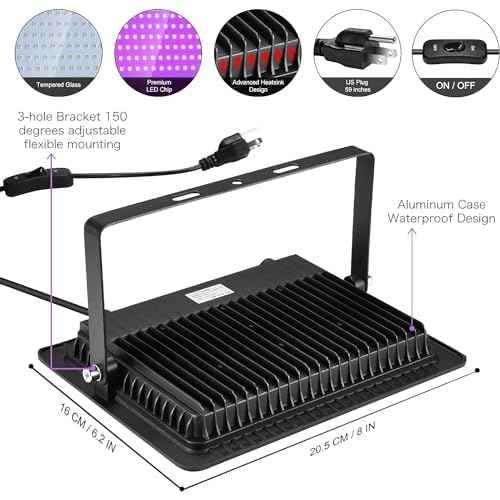 4 Pack 100W LED Black Lights, Blacklight Flood Light with Plug and Switch, 120VAC IP66 Waterproof Blacklight for Halloween Party, Glow in The Dark, Stage Light, Body Paint, Neon Glow