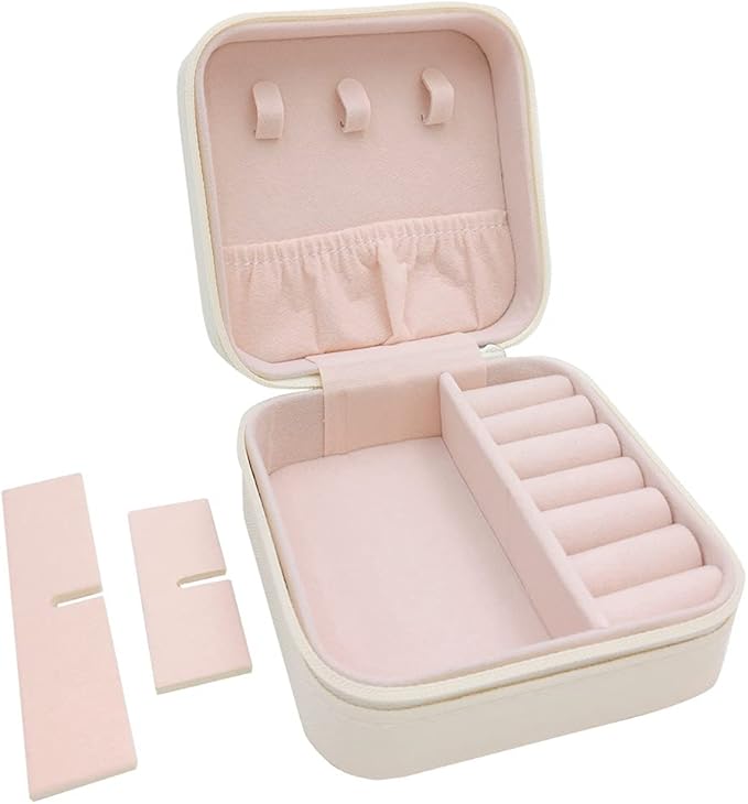 Mini Jewelry Case, Small Travel Jewelry Organizer, Portable Jewelry Box Mini Storage Organizer Display Box For Rings Earrings Necklaces (White)